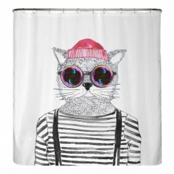 Arteneur Duschvorhang Hipster Katze Berlin - Polyester - Mehrfarbig - 180 x 200 cm