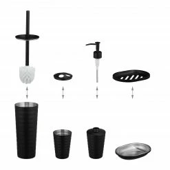 Relaxdays 5-tlg. Badezimmer Set Edelstahl schwarz -Badaccessoires Verkäufe 1301c04b4cf24ffcb98fe054fb5b92c3