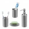 Relaxdays 4-tlg. Badezimmer Set in mattem Silber -Badaccessoires Verkäufe 1732d7eb7c6a420e98fa6d5350c33635