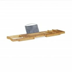 Relaxdays Badewannenablage Bambus mit Buchstütze