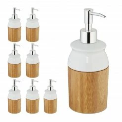 Relaxdays 8 x Seifenspender Bambus