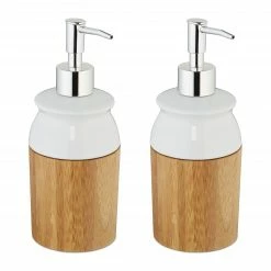 Relaxdays 2 x Seifenspender Bambus