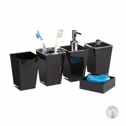Relaxdays Badaccessoires Set 5-teilig - Schwarz - Silber