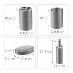 Relaxdays 4-tlg. Badezimmer Set in mattem Silber -Badaccessoires Verkäufe 2d211d205354480cb69496ce76c40f91