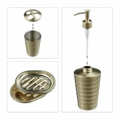 Relaxdays Goldenes Badezimmer Set 4-tlg. matt -Badaccessoires Verkäufe 3dda687cdbe041c8adb295b14deb07c4