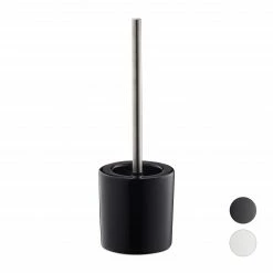 Relaxdays WC Garnitur Keramik - Schwarz - Silber - Breite: 13 cm