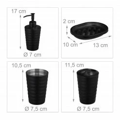 Relaxdays 4-tlg. Badezimmer Set Edelstahl schwarz -Badaccessoires Verkäufe 48cfa452bd7642369bcff5c5043beb50