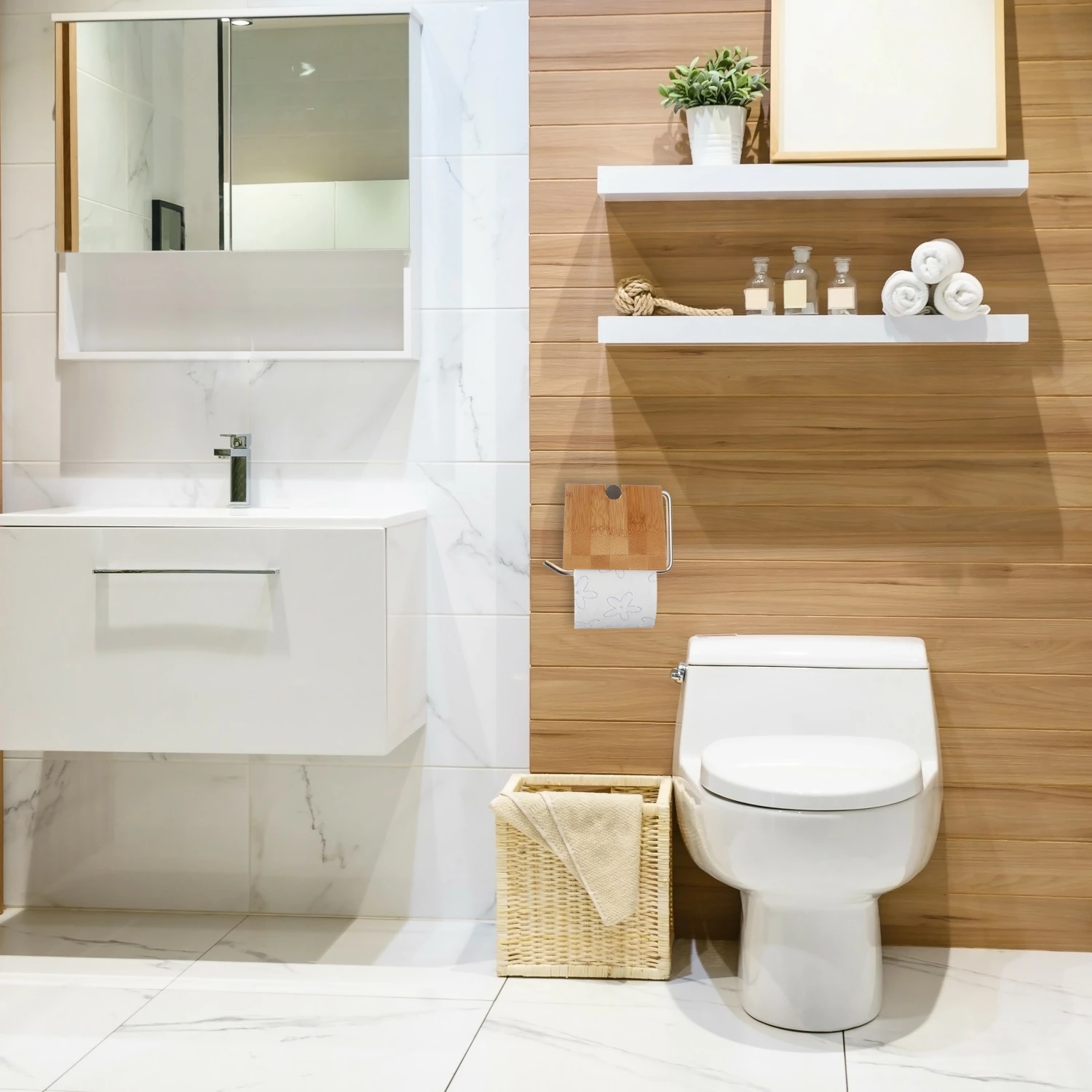 Relaxdays Toilettenpapierhalter Bambus 5 Relaxdays Toilettenpapierhalter Bambus – Bild 3