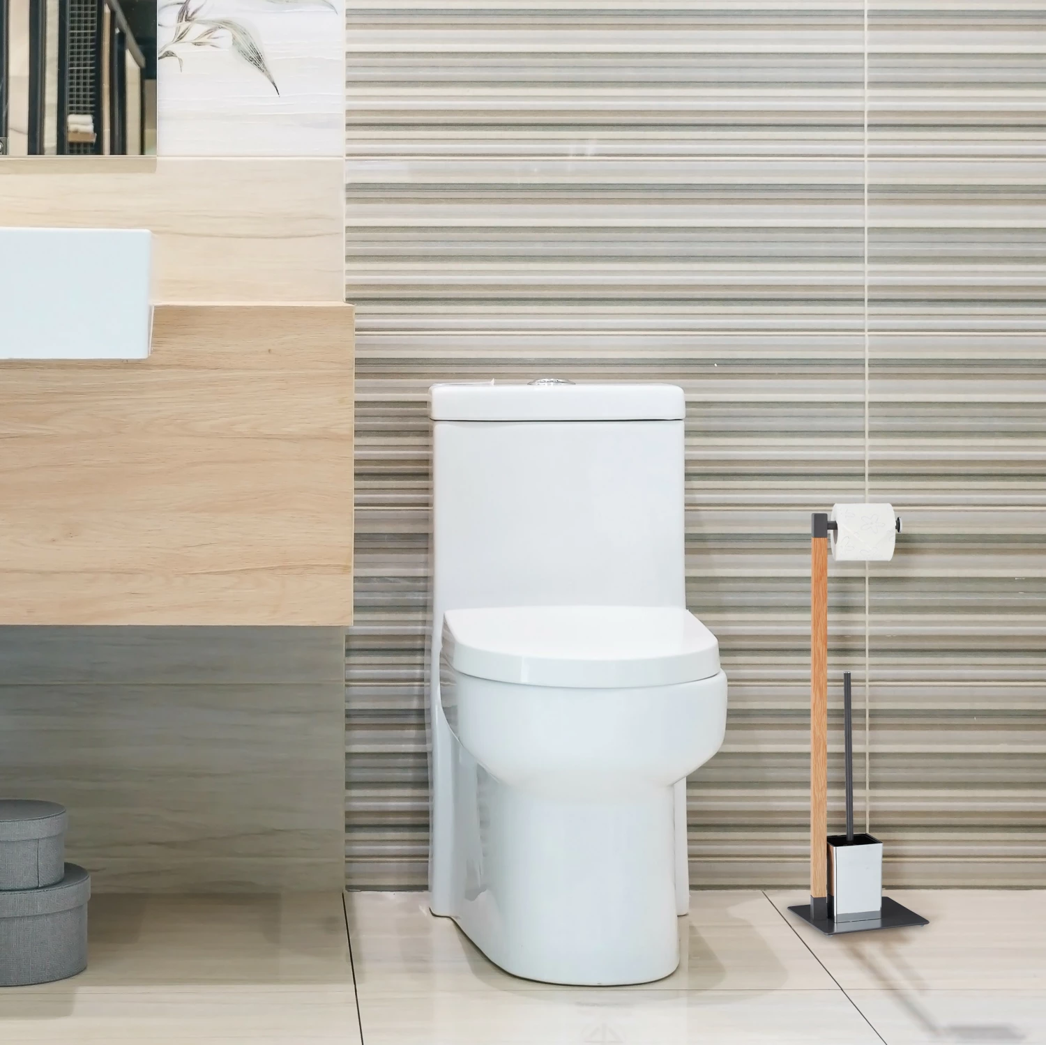 Relaxdays WC Garnitur aus Holz & Stahl 4 Relaxdays WC Garnitur aus Holz & Stahl – Bild 2