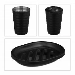 Relaxdays 5-tlg. Badezimmer Set Edelstahl schwarz -Badaccessoires Verkäufe 612aa72d53ce4269901b284c649bd4c6