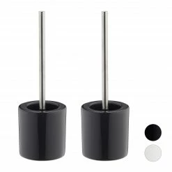 Relaxdays 2 x WC Garnitur Keramik grau - Anthrazit - Silber - Schwarz - Tiefe: 23 cm