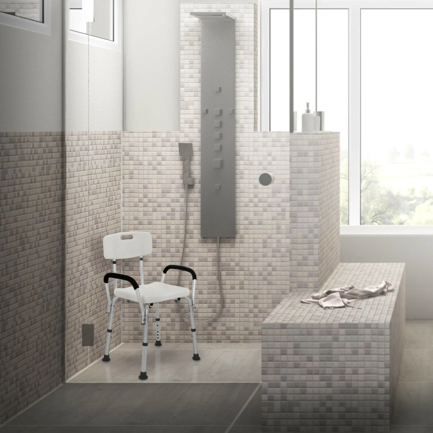 ECD Germany Duschstuhl 6-stufig, weiß, bis 200kg 4 ECD Germany Duschstuhl 6-stufig, weiß, bis 200kg – Bild 2