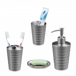 Relaxdays 4-tlg. Badezimmer Set Edelstahl matt