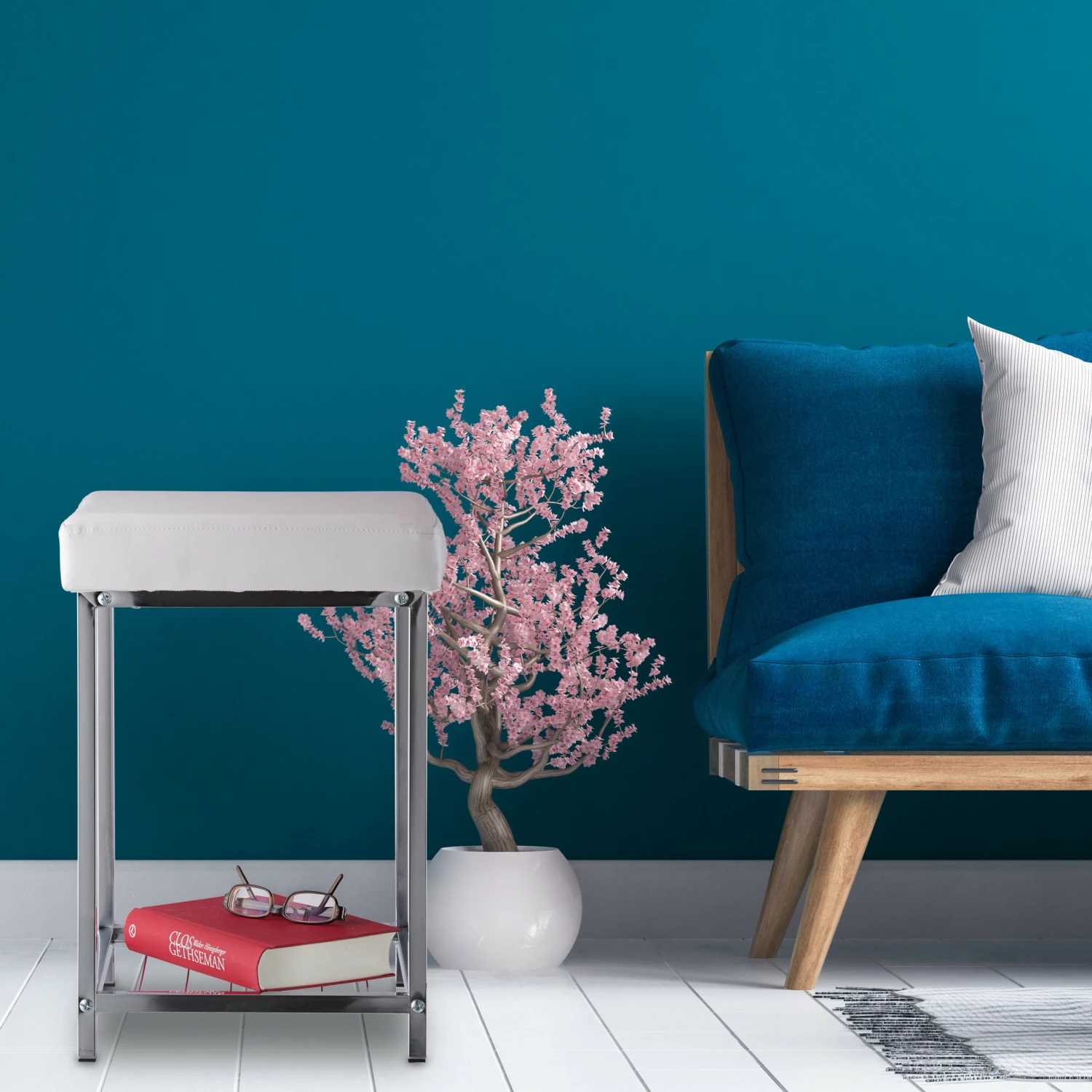 Relaxdays Gepolsterter Hocker mit Ablage Weiß 5 Relaxdays Gepolsterter Hocker mit Ablage Weiß – Bild 3