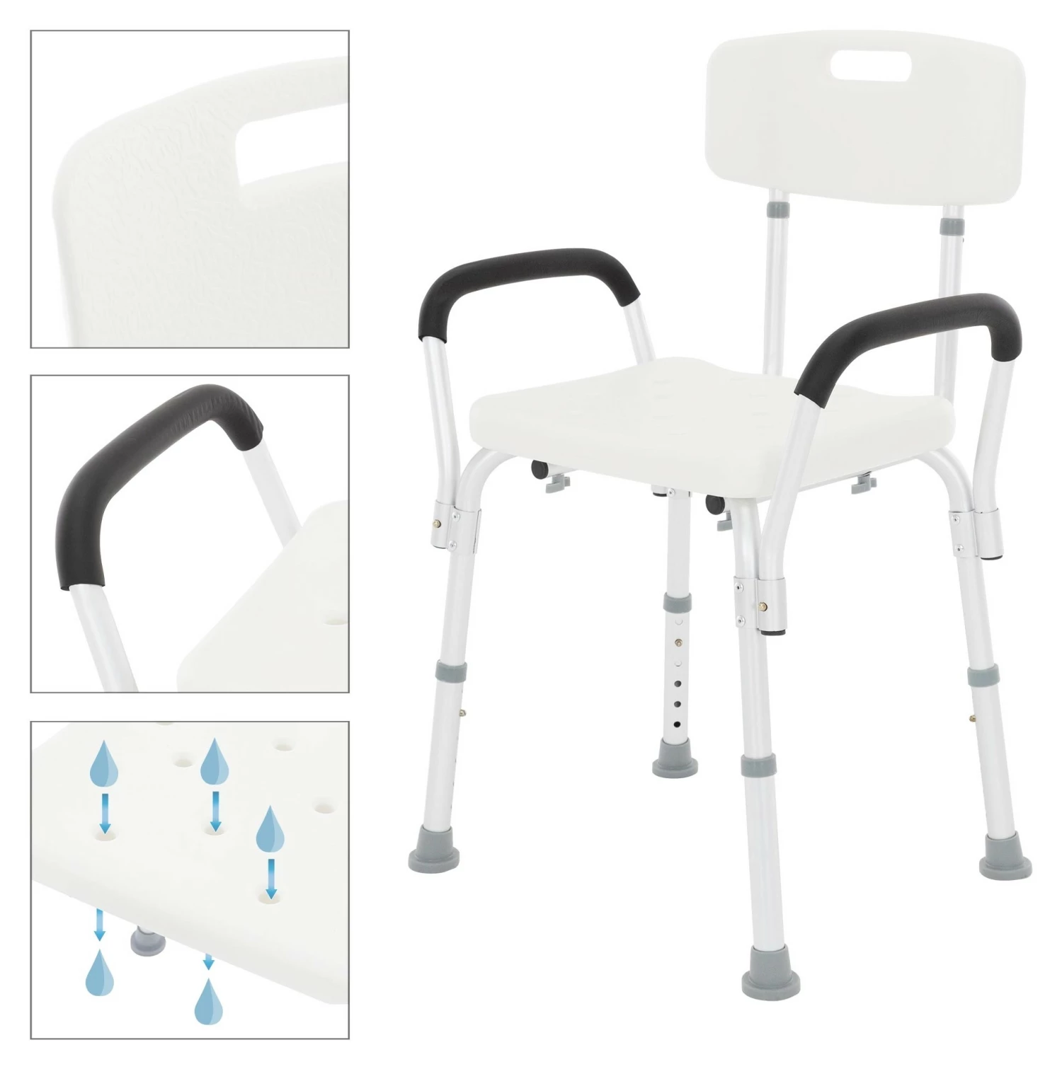 ECD Germany Duschstuhl 6-stufig, weiß, bis 200kg 6 ECD Germany Duschstuhl 6-stufig, weiß, bis 200kg – Bild 4