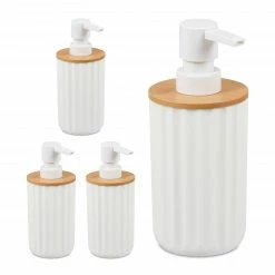 Relaxdays 4 x Seifenspender mit Bambus