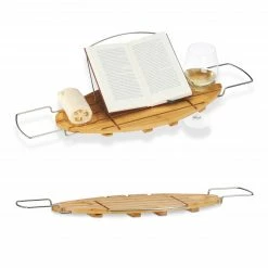 Relaxdays 2 x Badewannenablage Bambus oval