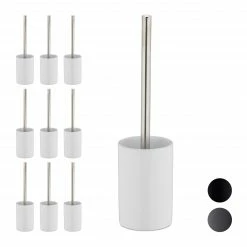 Relaxdays 10 x WC-Garnitur Keramik weiß - Weiß - Silber