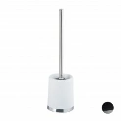 Relaxdays 1 x WC-Garnitur rund weiß - Weiß - Silber - Schwarz