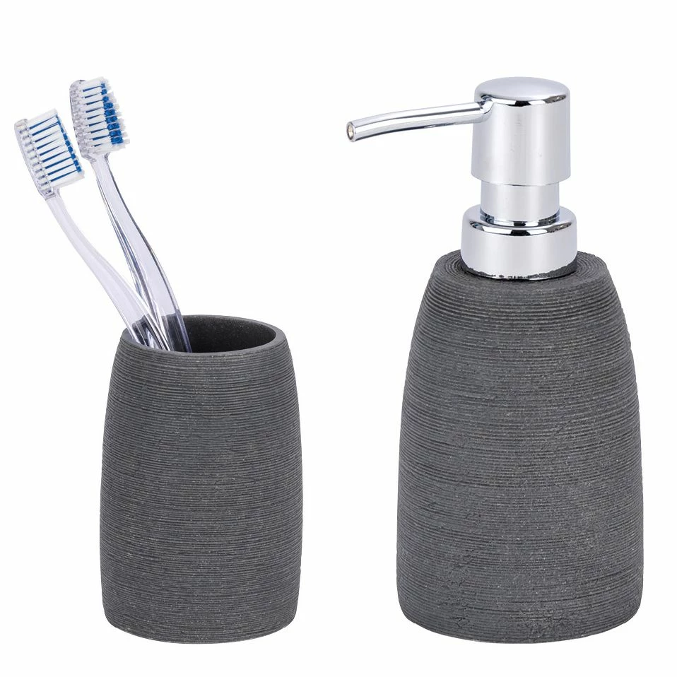 WENKO Accessoires-Set Goa (2-teilig) - Kunststein - Grau 3 WENKO Accessoires-Set Goa (2-teilig) - Kunststein - Grau