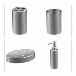 Relaxdays 4-tlg. Badezimmer Set in mattem Silber -Badaccessoires Verkäufe b18943a6589d4a798c1c7d7715b2d668