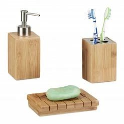 Relaxdays Badaccessoires Bambus 3er Set