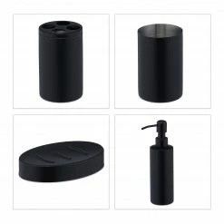 Relaxdays 4-tlg. Badezimmer Set in mattem Schwarz -Badaccessoires Verkäufe bb2ea7ff1f8d4502bd936ebd1c3a23dd