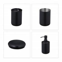 Relaxdays 4-tlg. Badezimmer Set schwarz -Badaccessoires Verkäufe c94c8b04b95845e9a019901e680bbc99
