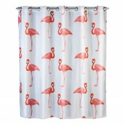 WENKO Duschvorhang Flamingo Flex - Kunstfaser - Weiß / Pink