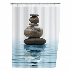 WENKO Duschvorhang Meditation - Kunstfaser - Blau / Grau