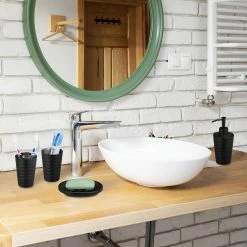 Relaxdays 5-tlg. Badezimmer Set Edelstahl schwarz -Badaccessoires Verkäufe ecc4edc693b04d3680840907a2d28e8f