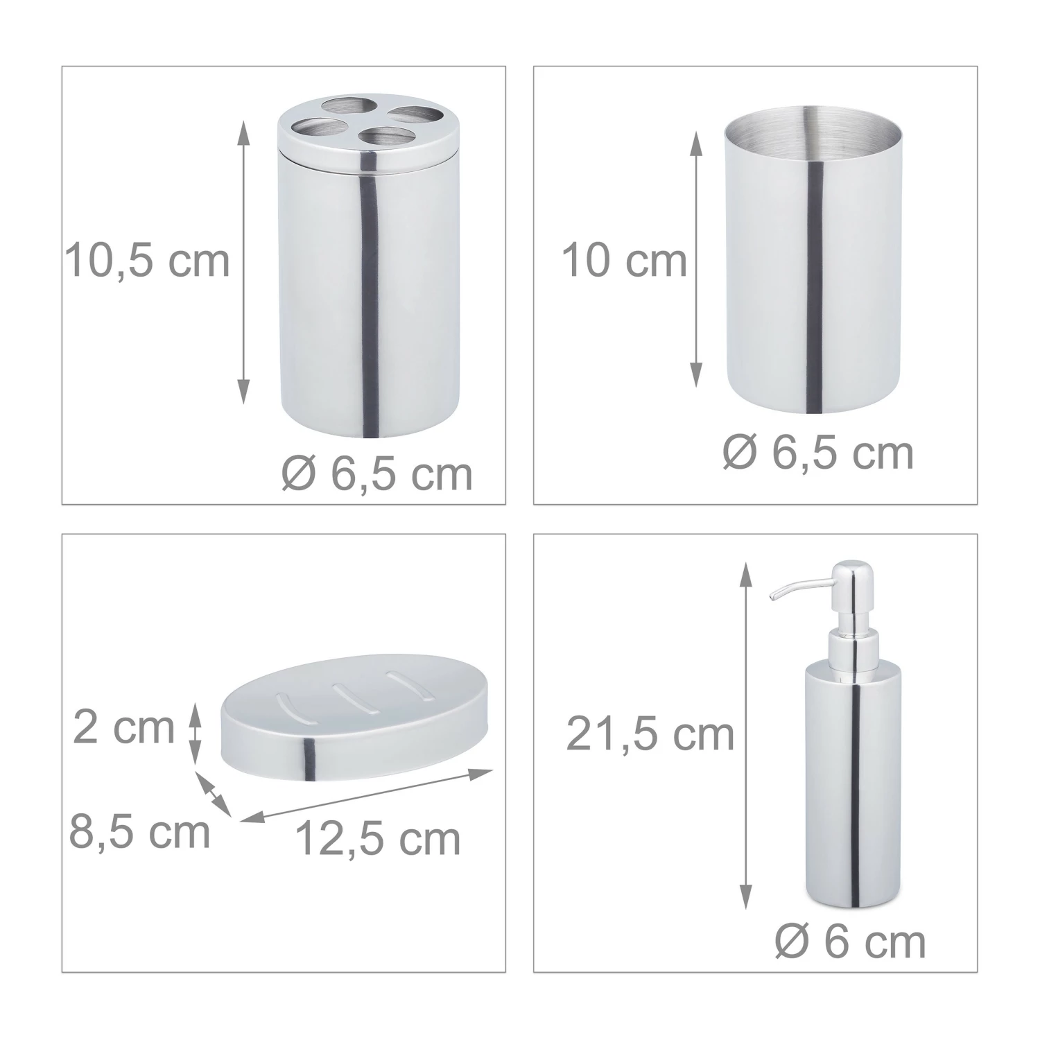 Relaxdays 4-tlg. Badezimmer Set glänzendes Silber 11 Relaxdays 4-tlg. Badezimmer Set glänzendes Silber – Bild 9